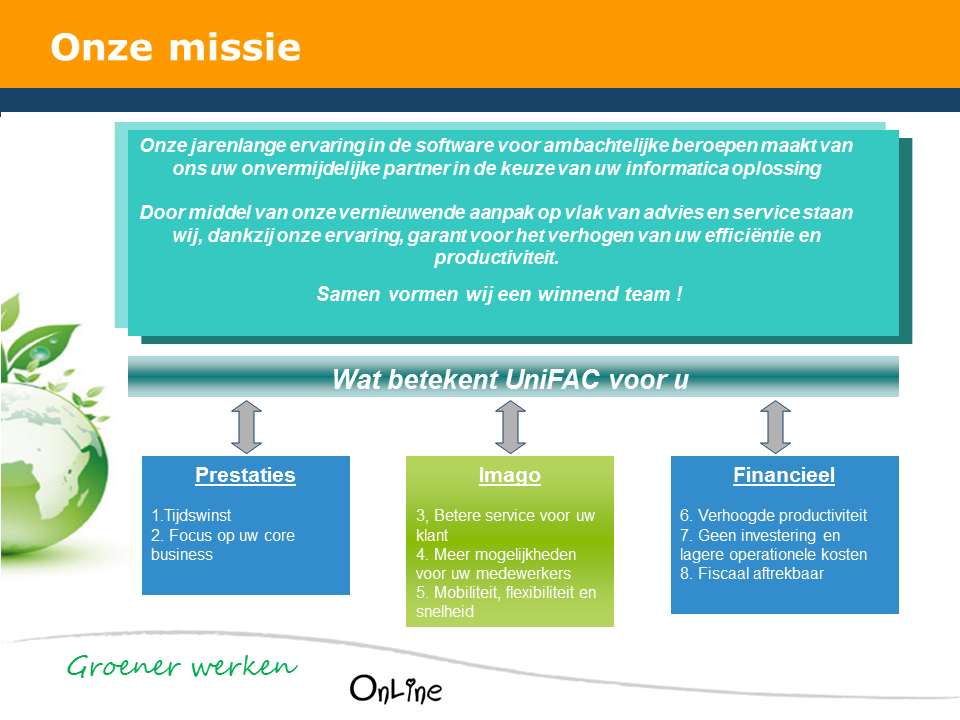 Onze jarenlange ervaring in de software voor ambachtelijke beroepen maakt van ons uw onvermijdelijke partner in de keuze van uw informatica oplossing. Door middel van onze vernieuwende aanpak op vlak van advies en service staan wij, dankzij onze ervaring, garant voor het verhogen van uw efficiëntie en productiviteit. Samen vormen wij een winnend team !